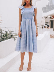 Fashion striped flounce sleeve maxi dresses