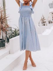Fashion striped flounce sleeve maxi dresses