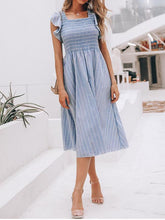 Fashion striped flounce sleeve maxi dresses