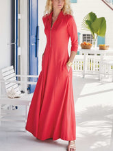 Fashion Sexy Pure Lapel Long sleeve Zipper Pocket Maxi Dresses