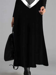 Fashion Stripe print Round neck Long sleeve Maxi Dresses