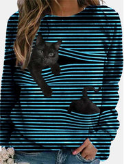 Fashion Stripe Print Round neck Long sleeve T-Shirts