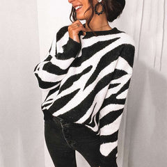 Fashion Stripe print Round neck Long sleeve Knit Sweaters