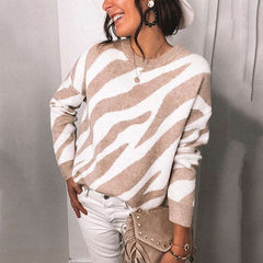 Fashion Stripe print Round neck Long sleeve Knit Sweaters
