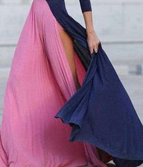 Fashion Sexy Goreg Vent Long sleeve Round neck Maxi Dresses