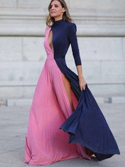 Fashion Sexy Goreg Vent Long sleeve Round neck Maxi Dresses