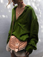 Fashionable Long-Sleeved Plain Blouses