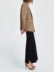 Fashion Vintage Grid Kahki Woman Blazer