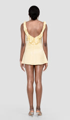 SATIN RUFFLE MINI DRESS IN YELLOW