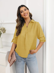 Loose Solid Color Long Sleeve Label Blouse