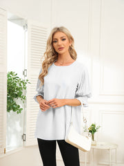 Solid Color Round Neck Ruffle Sleeve Chiffon Blouse