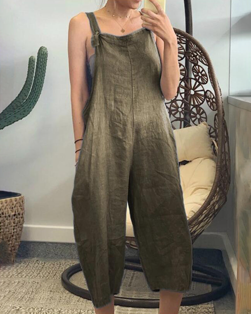 Adjustable Bib Overalls Casual Wide Leg Baggy Jumpsuit with Pockets