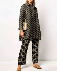 2 Piece Sets Casual Long Sleeve Button Down Shirt Wide Leg Pants Outfits