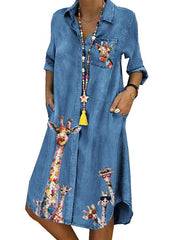 Shirt Collar Long Sleeve Printed Dresses