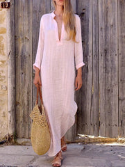 Split Neck Plain Maxi Dress