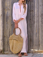 Split Neck Plain Maxi Dress