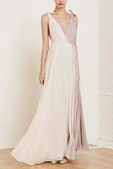 Fashion V Collar Split Joint Chiffon Maxi Dress