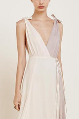 Fashion V Collar Split Joint Chiffon Maxi Dress