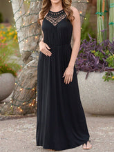 Spaghetti Strap Elastic Waist Hollow Out Maxi Dress