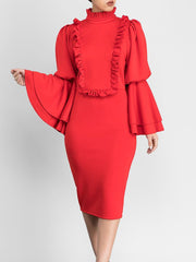 Fashion Woman Sexy Flare Sleeve Bodycon Dress
