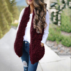 Solid Color Fashion Cashmere Long Vest Jacket