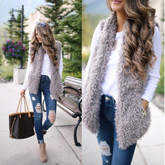 Solid Color Fashion Cashmere Long Vest Jacket