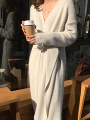 Fashion V Neck Cross Bandage Slim Knitted Dresses