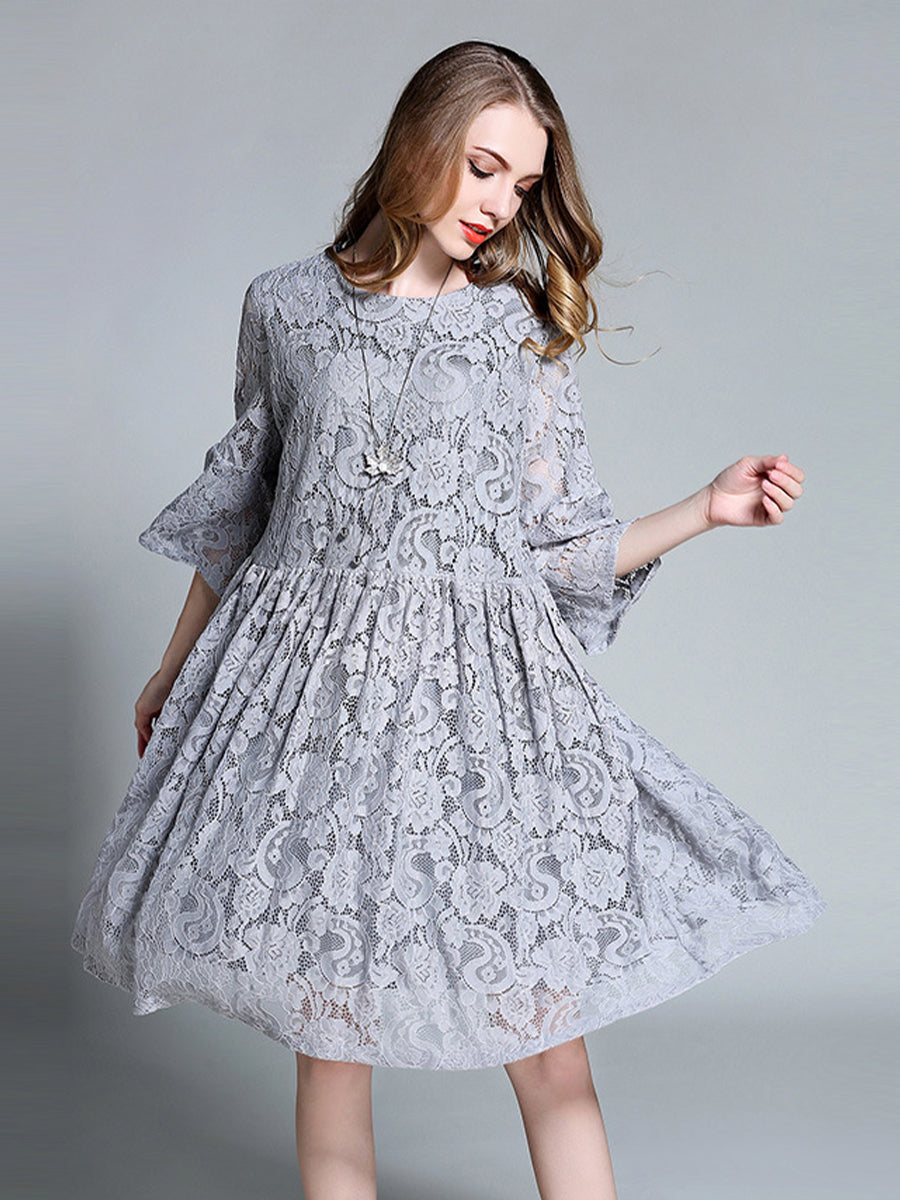Size Curve Dresses Temperament Lace Loose Midi Dress