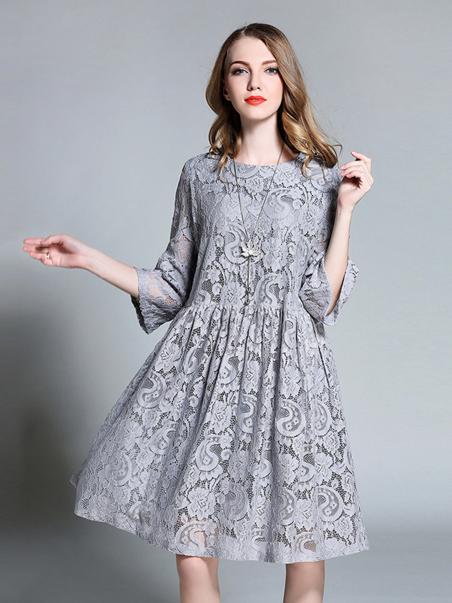 Size Curve Dresses Temperament Lace Loose Midi Dress