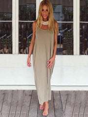 Solid Color Backless Maxi Dress