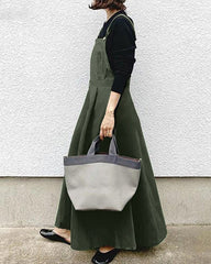 Casual Long Women Strap Pocket Big Solid Dress Loose Dress