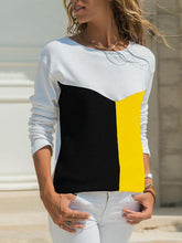 Spring Three Color Mosaic Casual Round Collar Long Sleeve T-shirt