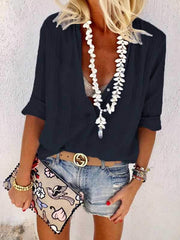 Sexy Women V-neck Button Long Sleeves Blouse