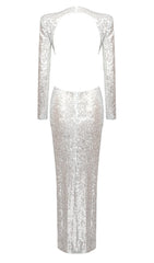 SEQUINN CUTOUT MAXI DRESS IN METALLIC