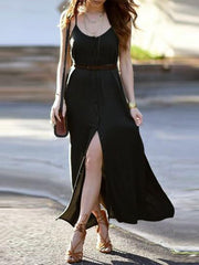 Solid Color Spaghetti-neck Maxi Dress
