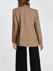 Fashion Vintage Grid Kahki Woman Blazer