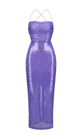 SEQUIN BACKLESS MAXI DRESS IN PURPLE