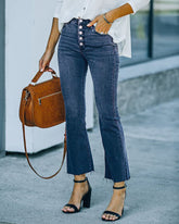 Buckle Design High-waisted Micro-flared Jeans Casual Cropped Pants