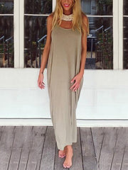 Solid Color Backless Maxi Dress