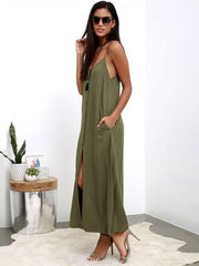 Solid Color Spaghetti-neck Maxi Dress