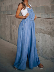 Loose Side Pocket Adjustable Suspenders Casual Denim Jumpsuit