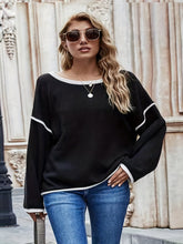 Plus Size Casual Sweater, Women's Plus Solid Long Sleeve Round Neck Slight Stretch Loose Sweater
