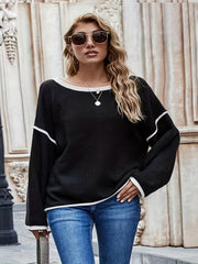 Plus Size Casual Sweater, Women's Plus Solid Long Sleeve Round Neck Slight Stretch Loose Sweater