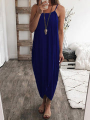 Solid color loose irregular hem strap maxi dresses