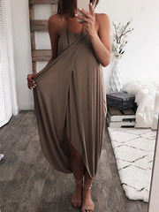 Solid color loose irregular hem strap maxi dresses