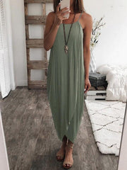 Solid color loose irregular hem strap maxi dresses