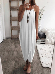 Solid color loose irregular hem strap maxi dresses