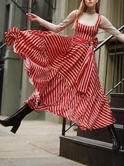 Sleeveless Striped Skater Long Vacation Dresses