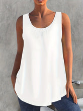 Plus Size Basic Tank Top, Women's Plus Solid Ruched Round Neck Medium Stretch Tank Top