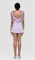 SATIN RUFFLE MINI DRESS IN PURPLE
